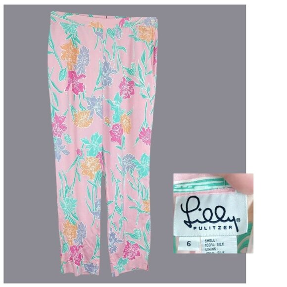 Lilly Pulitzer Pants - Vintage Lilly Pulitzer Pants 6 Small Pink Floral Silk